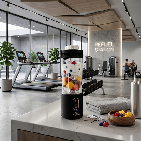 Blender portabil Berlinger Haus, Black Rose, 400 ml, 110W, 9x27.2 cm, inox/plastic, negru/transparent