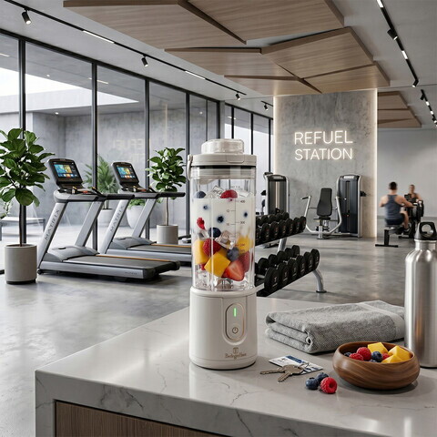 Blender portabil Berlinger Haus, Sahara, 400 ml, 110W, 9x27.2 cm, inox/plastic, crem/transparent