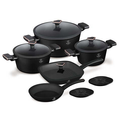 Set pentru gatit Fashion TV, Black Rose, 11 piese, aluminiu forjat, negru