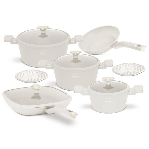 Set pentru gatit Fashion TV, Sahara, 11 piese, aluminiu forjat, crem