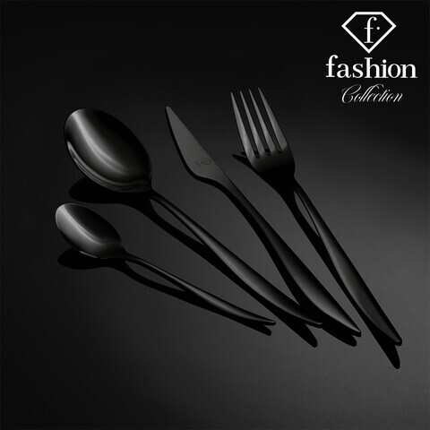Set tacamuri pentru 6 persoane, 24 piese, Fashion TV, inox, negru