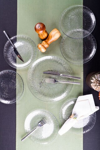 Set platouri servire desert, Hermia, 858CMR1902, Sticla, Farfurie de servire: 25 cm (1 bucată), Transparent