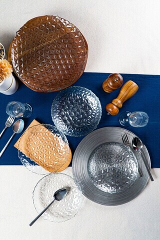 Set platouri servire desert, Hermia, 858CMR1903, Sticla, Farfurie de servire: 25 cm (1 bucată), Transparent