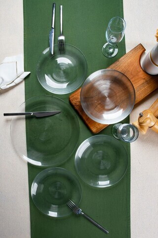 Set platouri servire desert, Hermia, 858CMR1904, Sticla, Farfurie de servire: 25 cm (1 bucată), Transparent