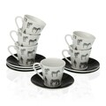 Set 6 cesti cu farfurie pentru cafea Versa Zebra, 5.8 x 6 cm, portelan