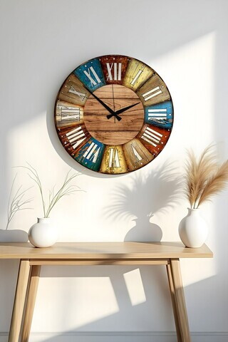 Ceas de perete, Huhuas00002, MDF, Dimensiune: 50 x 50 cm (1 bucată), Multicolor