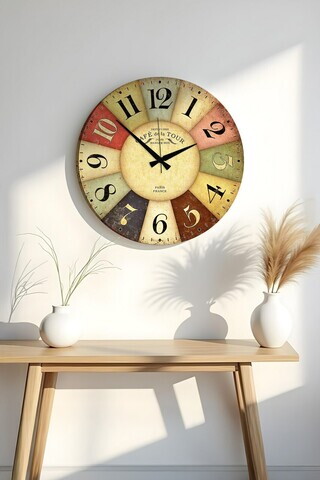 Ceas de perete, Huhuas00028, MDF, Dimensiune: 50 x 50 cm (1 bucată), Multicolor