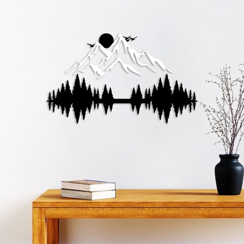Decoratiune de perete, Nature And Mountain, Metal, Dimensiune: 52 x 20 cm (1 bucată), Alb/Negru