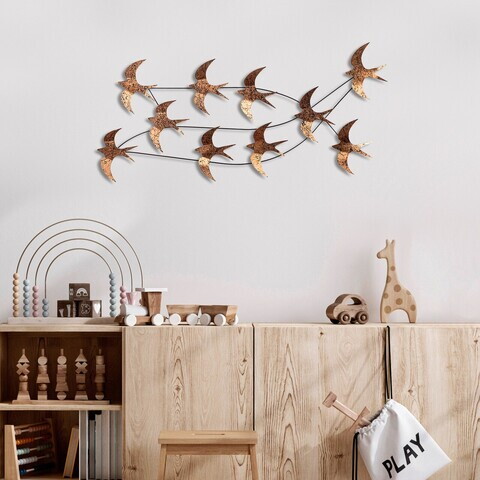 Decoratiune de perete, Flock of Swallows 1, Metal, Dimensiuni: 45 x 104 x 8 cm, Multicolor