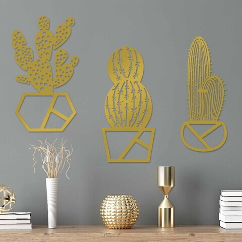 Decoratiune de perete, Cactus-2, Metal, (Grosime: 1,5 mm), Auriu