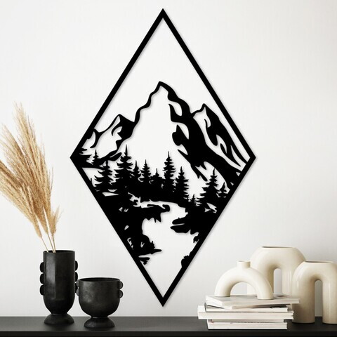 Decoratiune de perete, Montain 1, Metal, Dimensiuni: 79 x 49 cm, Negru