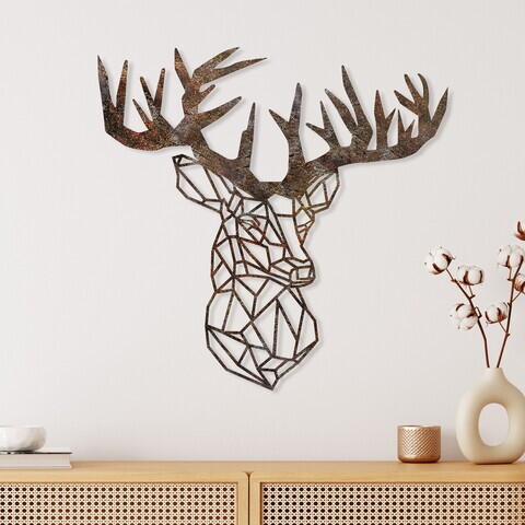 Decoratiune de perete, Rusty Deer 2, Metal, Dimensiune: 49 x 50 cm, Maro antichizat