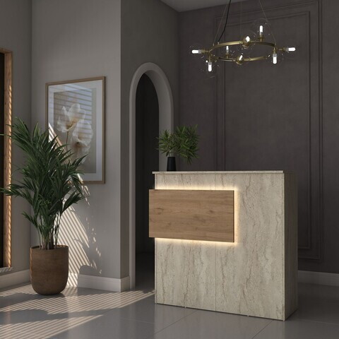 Masa de receptie, Hanah Home, MA105, 110x110x40 cm, PAL melaminat, Travertin / Nuc