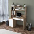Set birou si biblioteca, Hanah Home, HA126, 115x146x50 cm, PAL melaminat, Nuc/Alb