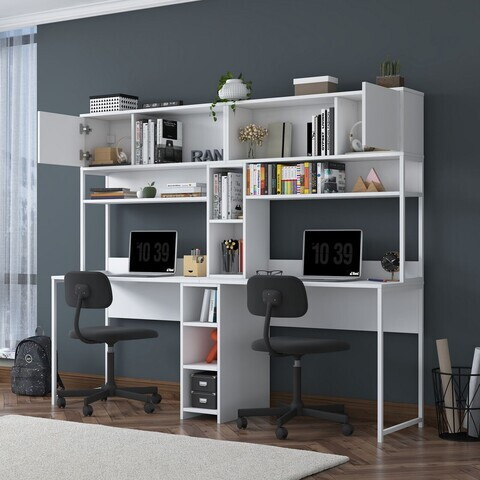 Birou, Hanah Home, HA129, 210x170.5x50 cm, PAL melaminat, Alb