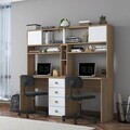 Birou, Hanah Home, HA130, 180x166.3x50 cm, PAL melaminat, Nuc/Alb