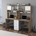 Birou, Hanah Home, HA130, 180x166.3x50 cm, PAL melaminat, Nuc/Alb
