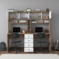 Birou, Hanah Home, HA130, 180x166.3x50 cm, PAL melaminat, Nuc/Alb