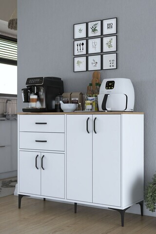 Dulap multifunctional, Hanah Home, JE210, 120x98.6x45 cm, PAL melaminat, Alb/Maro