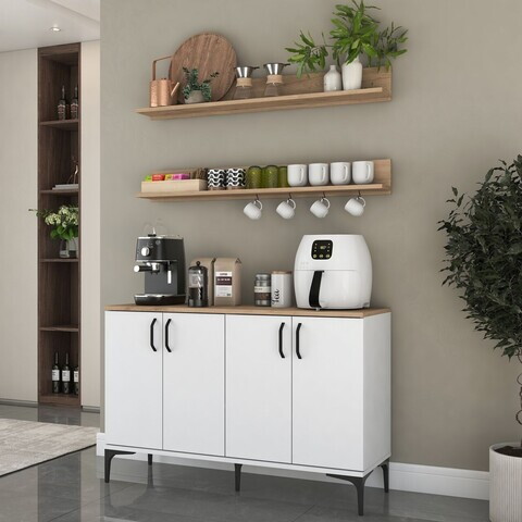 Dulap multifunctional, Hanah Home, JE234, PAL melaminat, Alb/Maro