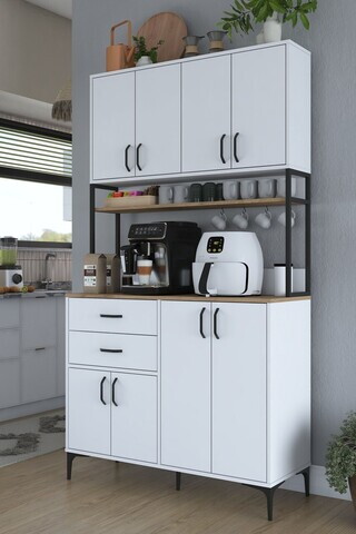Dulap multifunctional, Hanah Home, JE213, 120x218.6x45 cm, PAL melaminat, Alb/Maro