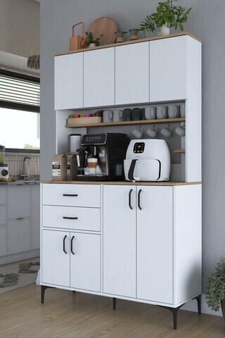 Dulap multifunctional, Hanah Home, JE212, 120x204.2x45 cm, PAL melaminat, Alb/Maro