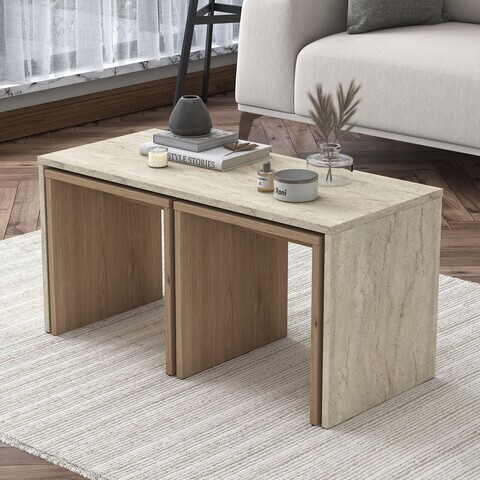 Set masute de cafea, Hanah Home, AB114, PAL melaminat, Travertin
