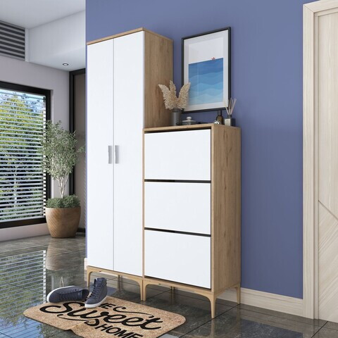 Cuier de perete, Hanah Home, EA137, 120x198.6x37.5 cm, PAL melaminat, Nuc/Alb