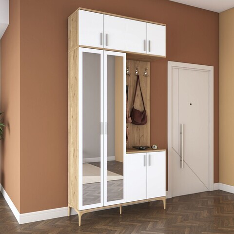 Cuier de perete, Hanah Home, EA153, 120x240x37.5 cm, PAL melaminat, Nuc/Alb
