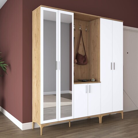 Cuier de perete, Hanah Home, EA156, 180x198.6x37.5 cm, PAL melaminat, Nuc/Alb
