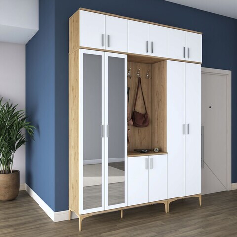 Cuier de perete, Hanah Home, EA157, 180x240x37.5 cm, PAL melaminat, Nuc/Alb