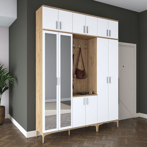 Cuier de perete, Hanah Home, EA155, 180x240x37.5 cm, PAL melaminat, Nuc/Alb