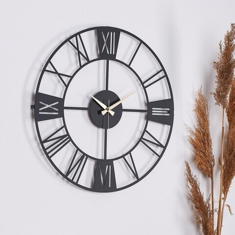 Ceas de perete, New Roma, Metal, Diametru: 50 cm, Negru