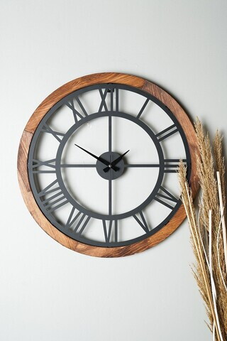 Ceas de perete, Myk1195-10, Metal, Diametru: 55 cm, Nuc / Negru