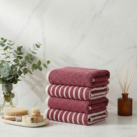 Set prosoape, L'essentiel Maison, Stripe Melange, Bumbac, Roz prafuit