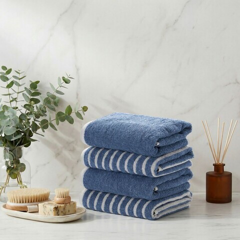 Set prosoape, L'essentiel Maison, Stripe Melange, Bumbac, Albastru