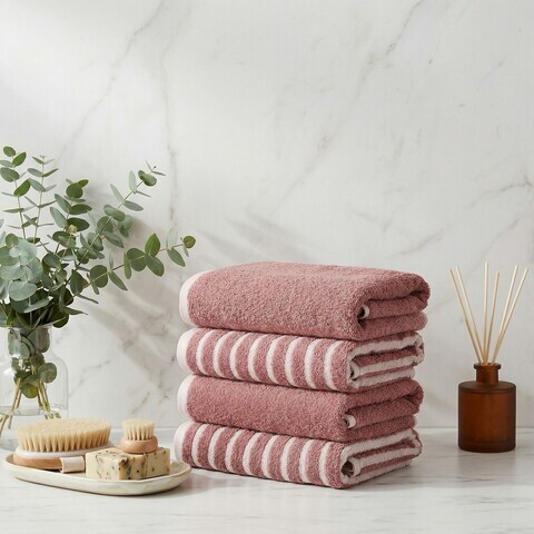 Set prosoape, L'essentiel Maison, Stripe Melange, Bumbac, Roz