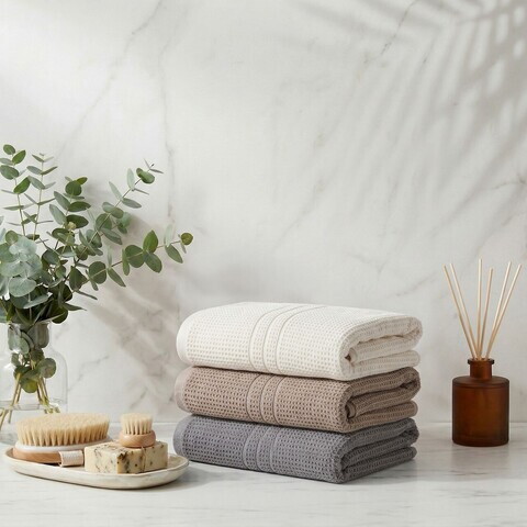 Set prosoape, L'essentiel Maison, Central, Bumbac, Gri / Ecru / Maro