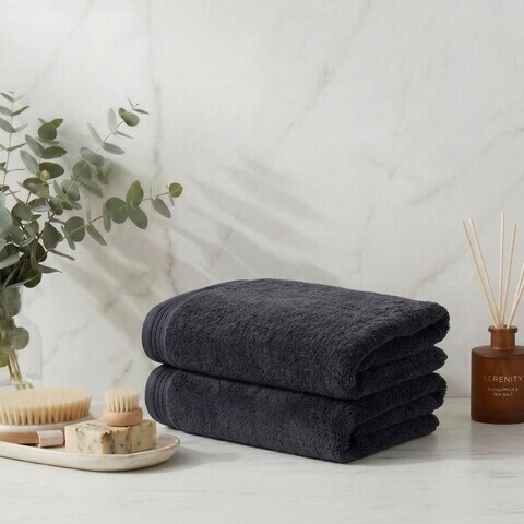 Set prosoape de baie, L'essentiel Maison, Unceasing, Bumbac, Negru