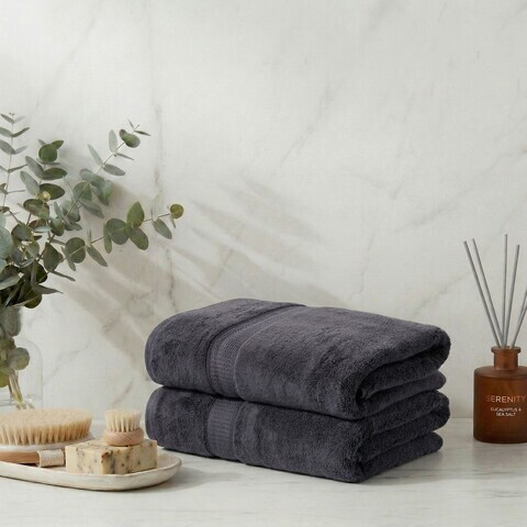 Set prosoape de baie, L'essentiel Maison, Check, BUMBAC MODAL, Negru