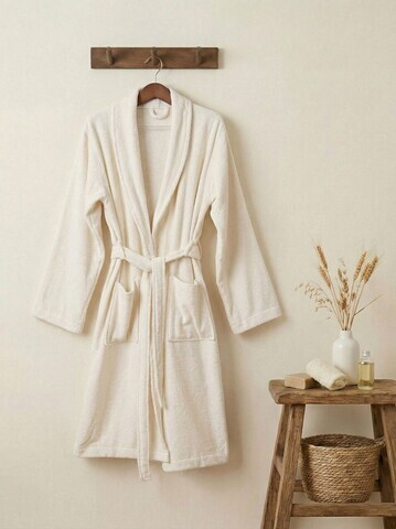 Halat de baie, L'essentiel Maison, Just, Bumbac, Crem