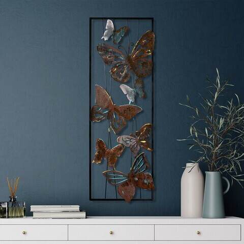 Decoratiune de perete, Kelebek 3, Metal, Dimensiuni: 32 x 90 x 4 cm, Multicolor
