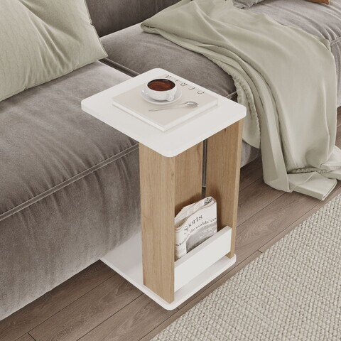 Masuta, Hanah Home, MIN1-SW, 32x42x55 cm, PAL, Stejar / Alb
