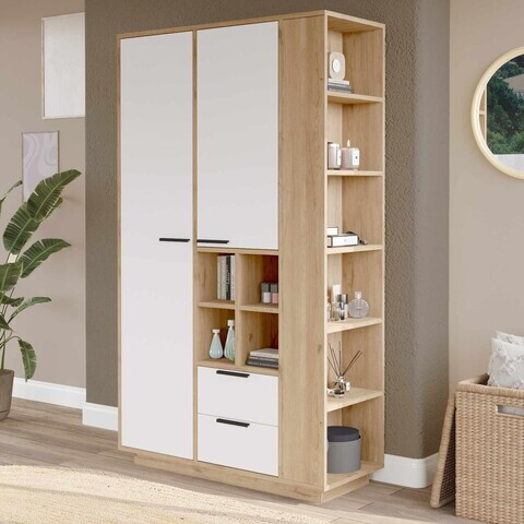 Dulap multifunctional, Hanah Home, Frt1-Sw, 110x190x45 cm, PAL, Natural/Alb