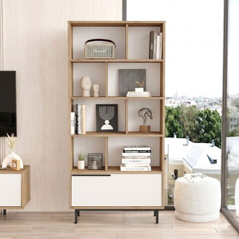 Corp biblioteca, Hanah Home, ON4-SW, 83.9x175.6x29.5 cm, PAL, Stejar / Alb