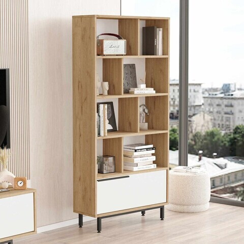 Corp biblioteca, Hanah Home, Boh4-Sw, 83.9x163.6x29.5 cm, PAL, Natural/Alb