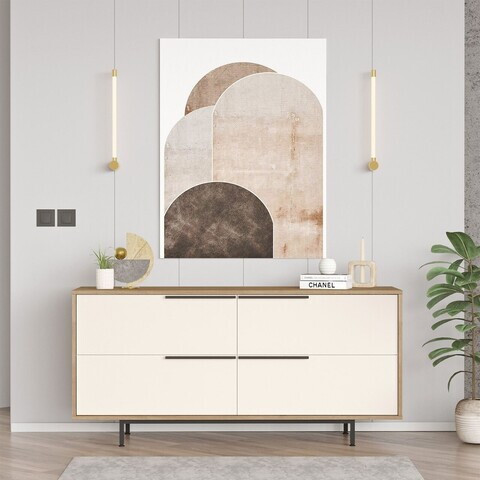 Consola, Hanah Home, ON3-SW, 160x74.3x44.5 cm, PAL, Stejar / Alb