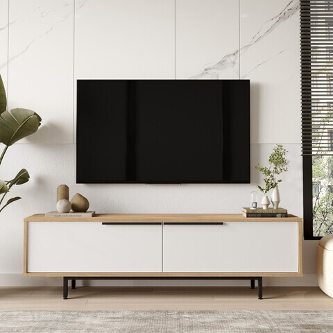Comoda TV, Hanah Home, ON1-SW, 160x45.1x35.5 cm, PAL, Stejar / Alb