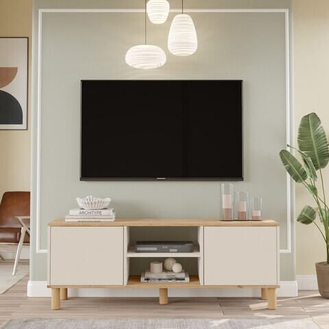 Comoda TV, Hanah Home, ALS1-SKA, 160x59.1x40 cm, PAL, Stejar / Cașmir