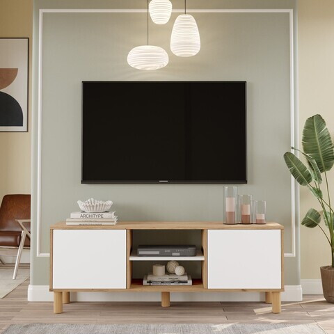 Comoda TV, Hanah Home, ALS1-SW, 160x59.1x40 cm, PAL, Stejar / Alb